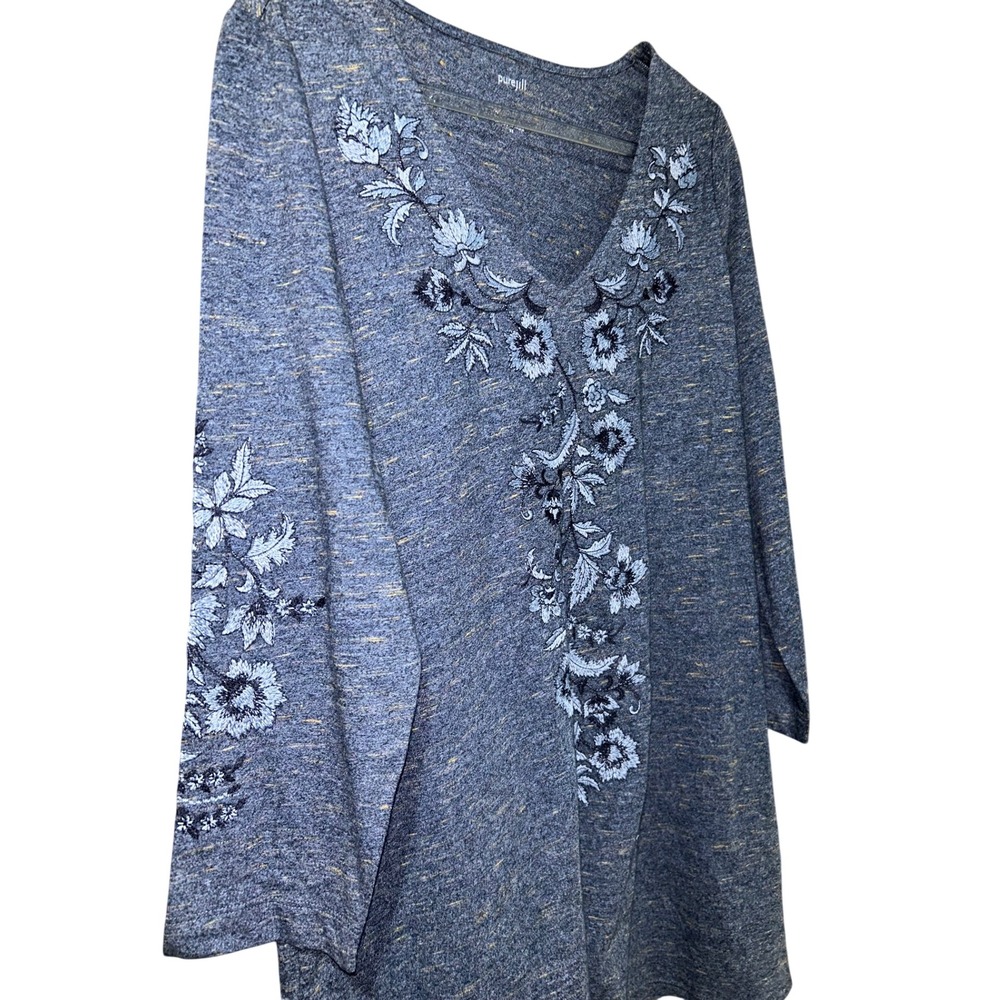 J.Jill Pure Jill Navy Blue Floral Embroidered V-Neck Tunic Top XS - Picture 4 of 8